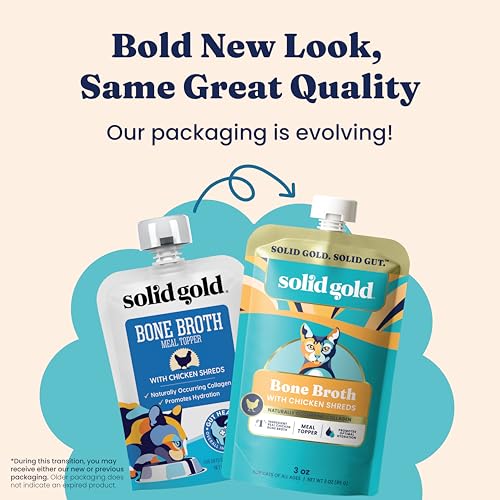 Solid Gold Bone Broth Cat Food Topper - Limited Ingredient Lickable Cat Broth Pouches w/Chicken Protein Shreds & Collagen for Hydration & Gut Support - Easy to Serve Gravy for Cats Meal Topper - 12ct