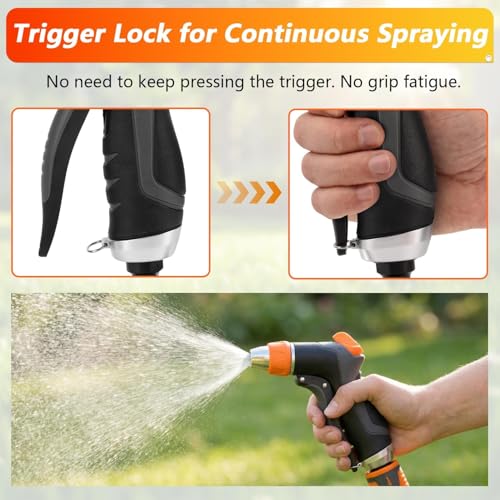 HOOFUN 2 Pack Garden Hose Nozzle: High Pressure Water Hose Sprayer with 10 & 2 Spray Patterns - Lightweight & Rust-Proof Handheld Spray Gun (Black)