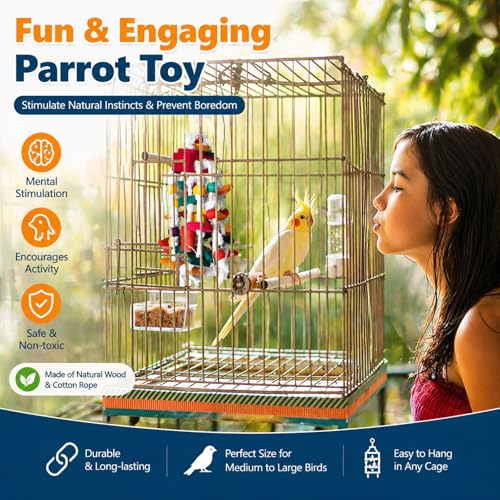 Rypet Bird Chewing Toy - Parrot Cage Bite Toys Wooden Block Bird Parrot Toys for Small and Medium Parrots and Birds