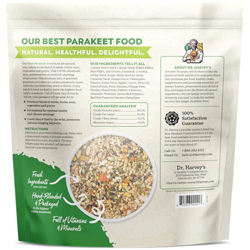 Dr. Harvey's Our Best Parakeet Food, Wholesome Seeds, Nuts, Fruits, and Vegetable Bird Feed for Budgies and Parakeets (4 Pounds/1.81 kg)