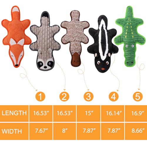 5 Pack No Stuffing Squeaky Dog Toys for Large Dogs - Interactive Durable Plush Chew Toy with Crinkle Paper, Safe Pet Toy for Small to Large Breed, Ideal for Puppy Gifts & Tug of War Toys