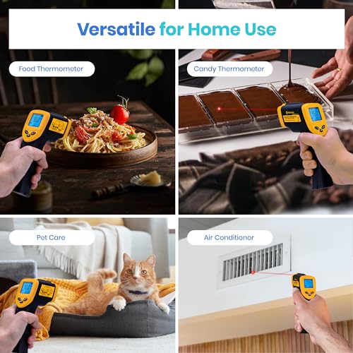 Etekcity Infrared Thermometer Laser Temperature Gun 774, Meat Food Candy Oven Thermometer for Griddle Accessories, Heat Gun for Cooking Refrigerator Tools, Adjustable Emissivity & Max Measure, Yellow