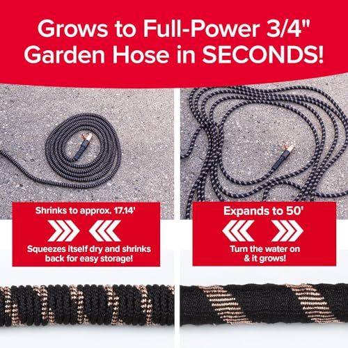 Pocket Hose 50 FT Copper Bullet Expandable Garden Hose w/10 Pattern Thumb Spray Nozzle AS SEEN ON TV 650psi 3/4 in Patented Lead-Free Ultra-Lightweight Solid Copper Anodized Aluminum