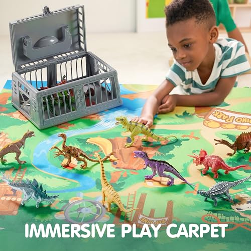 JOYIN Dinosaur Toys with Activity Play Mat & Storage Cage, 17 PCS Realistic Dinosaur Figures & Trees for Toddlers Kids Ages 3-5, Ideal for Boys and Girls Gift