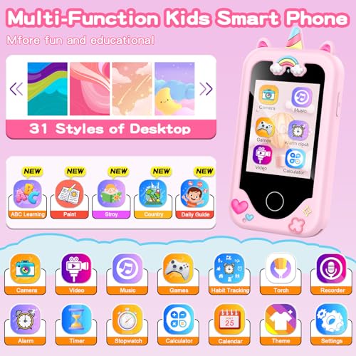 Kids Smart Phone with Dual Camera, Game & Music Player, Toddler Learning Play Toy Cell Phone, Gifts for Girls, Christmas, Birthday, Age 3-10, Light Pink
