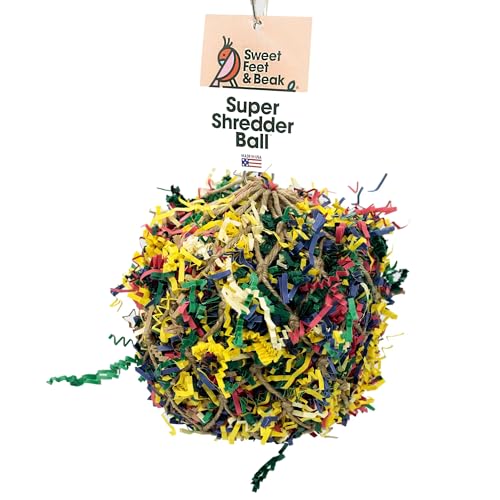 3” Super Shredder Ball Bird Toy - Fun Foraging Toys for Birds w/ Colorful Paper & Wooden Treasures - Easy to Hang Shredding Toys for Birds - Bird Shredding Toys for Cockatiels, Parrots & More