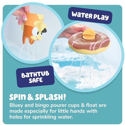 TOMY Toomies Splash & Float Bingo and Bluey Water Toys - 2-in-1 Toddler Bath & Pool Play Set with Pour Cups & Water Wheels - Ages 18 Months+