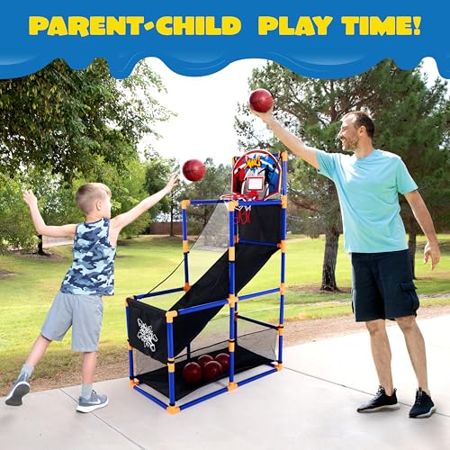 JOYIN Arcade Basketball Game Set with 4 Balls and Hoop for Kids 3+ Years Old Indoor Outdoor Sport Play - Easy Set Up - Air Pump Included - Ideal for Competition