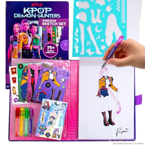 Kpop Demon Hunters™ Fashion Sketch Set, Includes Coloring Book, Gel Pens, Kpop Demon Hunters Stickers, Stencils & More, Great Girls Toys Age 6-8