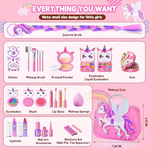 Beayuck Kids Makeup Kit for Girls - Girls Makeup Kit Toys, Real Washable Cosmetic Set with Storage Case, Kids Play Makeup Set for Christmas Birthday Gift 3 4 5 6 8 10 11 12+ Years Old, Pink