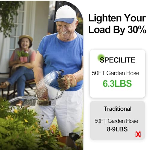 SPECILITE 50ft 304 Stainless Steel Garden Hose Metal, Heavy Duty Water Pipe with Nozzles for Yard, Outdoor - Flexible, Never Kink & Tangle, Puncture Resistant (Sliver)