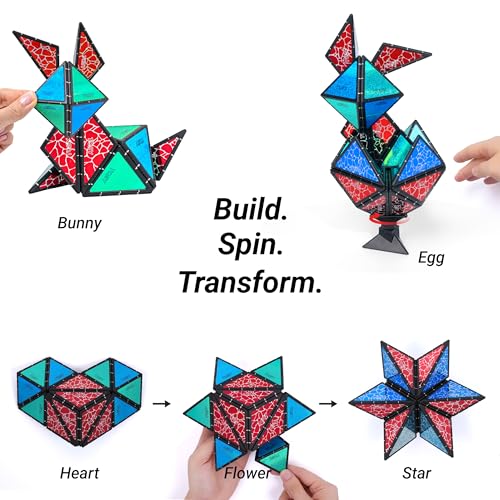 TOSY Magnet Pyramid Stone - 1 Cube Transforms into 1 Billion Shapes (Bunny, Egg Basket, Flowers, Heart), Easter Birthday Gift, 12 pcs, 243 Magnets, Holographic Design, Puzzle/STEM Toy