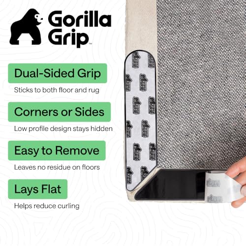 GORILLA GRIP® Rug Gripper Pads, Reusable Double-Sided Stickers Keep Area Rugs Corners Flat, Grips Hardwood, Tile and Laminate Floors, Renter Friendly, Holds Down Carpet in Place, Home Décor, 8 Pcs