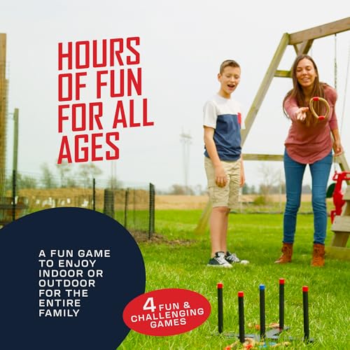 FLINGSPORT Ring Toss Game, Incl. 6 Rings, Case, Gifts for Kids, Outdoor Yard Games for Kids Adults & Family, Backyard Party Activities, Gifts for Teens, Boys & Girls Ages 8-12+ Years Old