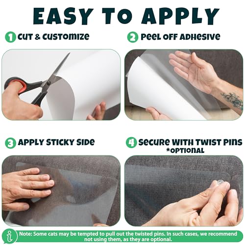 FixZilla Anti Cat Scratch Furniture Protector, 10-Pack Couch Protector from Cat Claws - Heavy-Duty, Easy-to-Apply Scratching Deterrent and Shield for Sofa Corners, Walls, Doors- with 50 Twist Pins