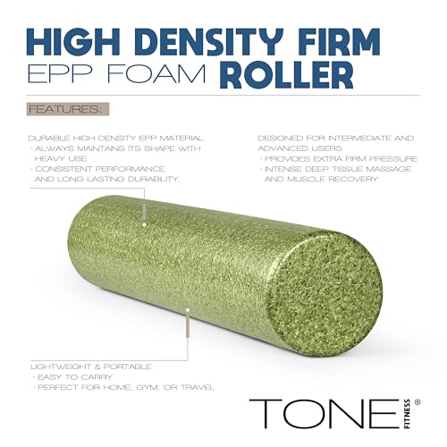 Tone Fitness High Density EPP Foam Exercise Foam Roller for Yoga, Pilates, Stretching, Massage, and Recovery | Multiple Sizes and Colors