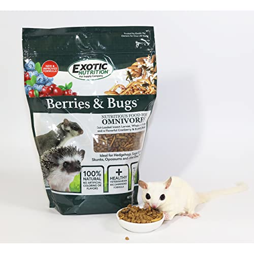 Berries & Bugs 1.5 lb - All Natural High Protein High Fiber Food for Hedgehogs, Skunks, Opossums, Sugar Gliders - Universal Insectivore Diet with Fruit, Gut-Loaded Insects, & Healthy Vitamins
