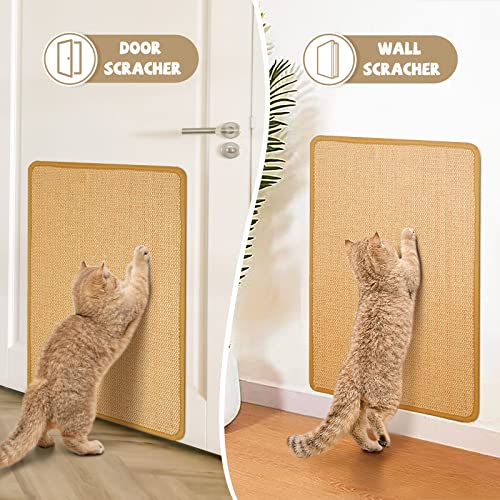 Graciadeco Carpet Cat Scratching Mat Sisal, 2 Packs Sisal Fabric Large 23.6" x 15.7" Scratching Pad for Indoor Cats with Adhesive Hook Loop Tape, Cat Scratching Rug Wall Scratchers for Indoor