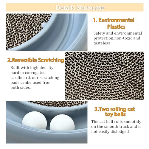 Interactive Cat Ball Track Toy for Indoor Cats, Cat Scratching Board & Exercise Set for Bored Indoor Adult and Kitten Mental & Physical Stimulation, with Spare Ball to Prevent Loss (Grey)