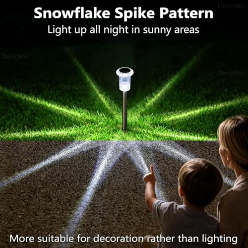 DenicMic Solar Lights Outdoor 10 Pack Waterproof 6000K Cold White LED Stainless Steel Stake Outside Lights for Yard Pathway Garden Driveway Walkway Landscape Path Lighting