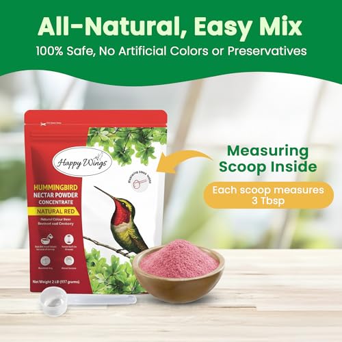 Happy Wings Hummingbird Food Powder 2 Lb (32 Oz) – Natural Red Nectar for Hummingbird I Makes 192 fl oz Solution – Nectar Hydration Powder Made with Cranberry & Beetroot – Easy Mix, No Boil Formula