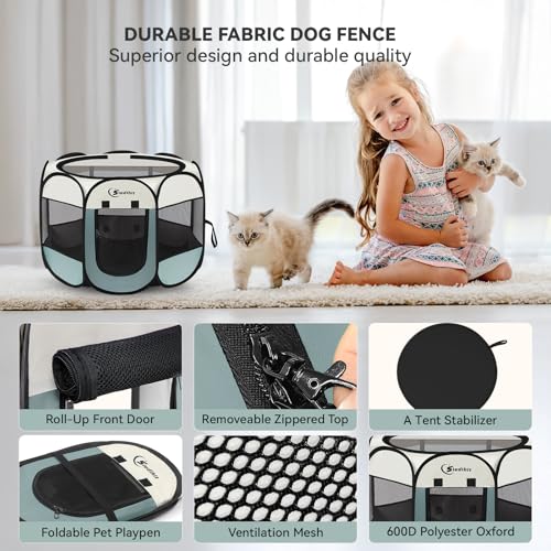 Siedihit Dog Cat Playpen, Puppy Pet Playpen Indoor for Small Dog Crate Tent Cage Outdoor, Portable Pop Up Dogs Enclosure Kennel with Carrying Case for Dogs/Cats/Rabbits(Grey, Small
