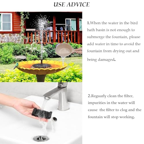 Solar Fountain Water Pump for Bird Bath, New Upgraded Mini Solar Powered Fountain Pump 1.5W Free Standing Solar Panel Kit Water Fountain for Garden, Pond, Pool, and Outdoor