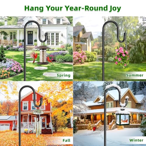 COCONUT 62" Shepherds Hooks for Outdoor, Bird Feeder Pole with 5 Prong Base, Adjustable Height Shepherds Hook for Hummingbird Feeder, Bird Feeder, Lightweight Plant, Wind Chimes, Lanterns (1 Pack)