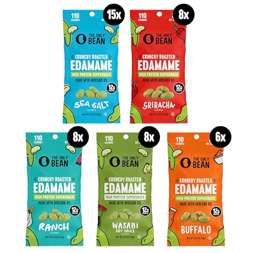 The Only Bean High Protein Snacks, Healthy Office Snacks, Healthy Snacks for Adults and Kids for Lunch, Vegan, Low Carb & Gluten Free - Edamame Beans Snack, Variety Pack - 0.9oz (Pack of 45)