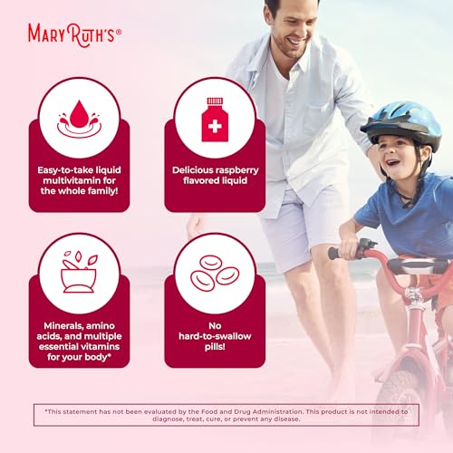 MARYRUTH'S Liquid Morning Multivitamin for Women, Men & Kids | Vitamin A C D E B6 B12 Biotin Zinc | Beauty | Vegan | Non-GMO | Gluten Free | 32 Servings