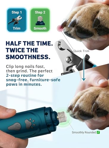 YABIFE Super Quiet Dog Nail Grinder & Clippers Kit with 2 LED Lights, 3 Speeds Up to 12,000 RPM, Lower Than 30dB Electric Pet Nail Trimmer for Small Medium Large Dogs and Cats