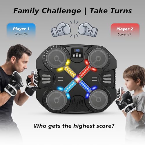 Music Boxing Machine Sport Toys for Kids and Adults,Wall Mounted Bluetooth Smart Punching Target,Training Pad Toy with Boxing Glove,Ideas Toys for Boys Girls Kids 3 4 5 6 7 8 9 10 11 12+ Years Old