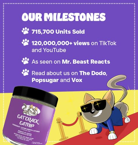Cat Crack Catnip, Zoomie-Inducing Cat Nip Blend, North American Made & 100% Natural, Safe & Non-Addictive Catnip Treats Used to Supplement Cat Nip Toys, Spray, & Accessories (1 Cup)