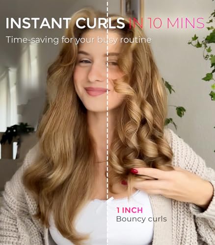TYMO Automatic Rotating Curling Iron - TYMO CURLPRO Beach Waves Curling Wand, Portable Hair Curler, 500 Million Ionic, Dual Voltage & Lightweight for Travel, Ceramic Coating, 1 Inch, Pink