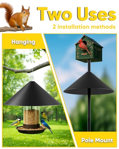 19 Inch Metal Squirrel Baffle for Bird Feeder Pole, Squirrel Proof Bird Feeders for Outdoors Hanging Cover for Rain Guard, Rust Proof Chew Proof Heavy, 1 Pack