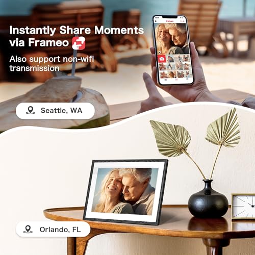 Digital Picture Frame, 10.1'' Frameo Digital Frame Wifi, 32GB Memory, 1280*800 HD Touch Screen Digital Photo Frame, Wall Mountable, Auto-Rotate, Share Instantly, Wedding, Birthday Gifts for Women, Mom