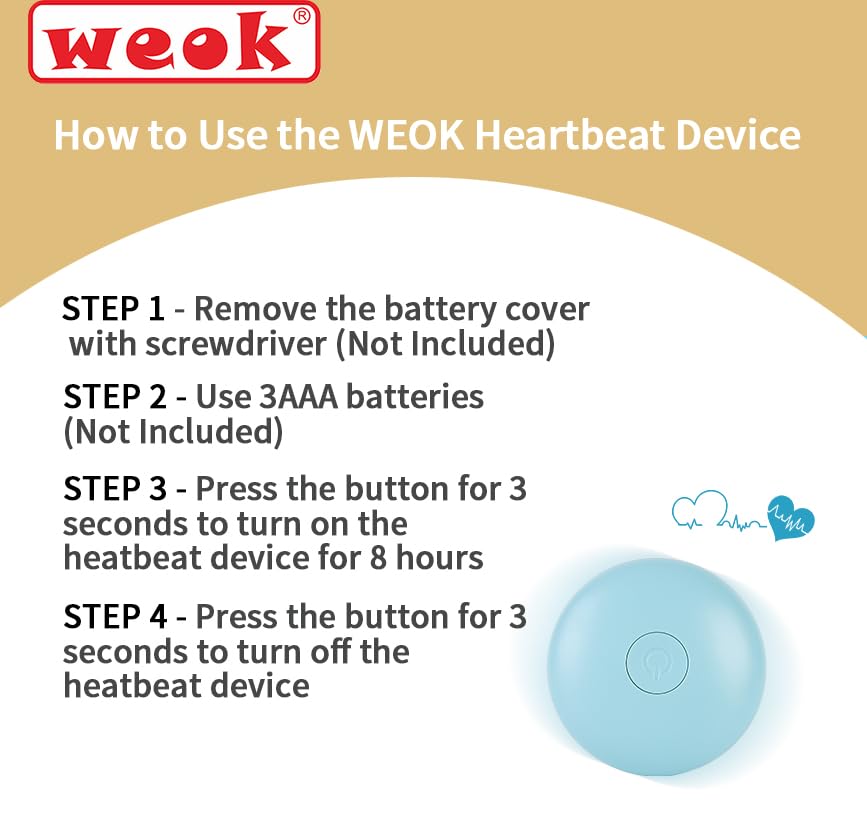 WEOK Heartbeat Puppy Toy, Comfort Cuddler Pillow, Dog Anxiety Relief Calming Aid,Heartbeat Stuffed Toy for Dogs,Puppy Heartbeat Toy Sleep Aid,Dog Heartbeat Toy for Pet