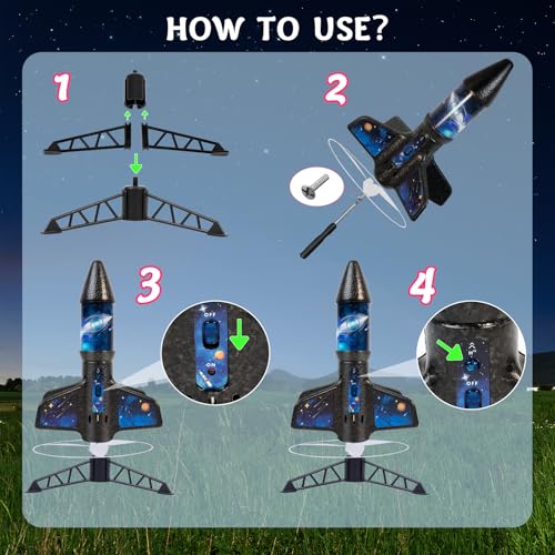 Rocket Launcher for Kids -200 Feet of Flight Altitude, Auto Electric Rocket Toys with Safe Parachute, Outdoor Summer Yard Toys Easter Birthday Gifts for Boys & Girls Age 6 7 9 10 12 8-13 Years Old