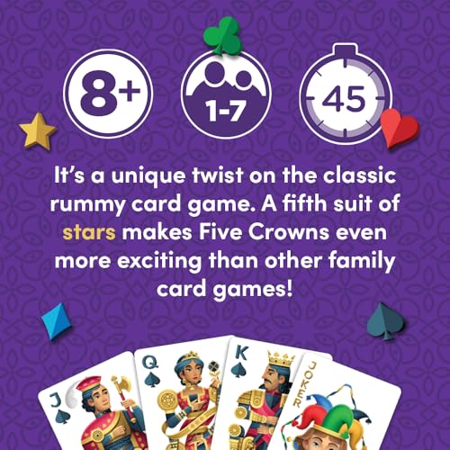 Five Crowns Collectible Tin – Card Game for Kids and Adults, Family Game Night, The Game isn’t Over Until the Kings Go Wild, 5 Suited Rummy Style Card Game, 1-7 Players, Ages 8+
