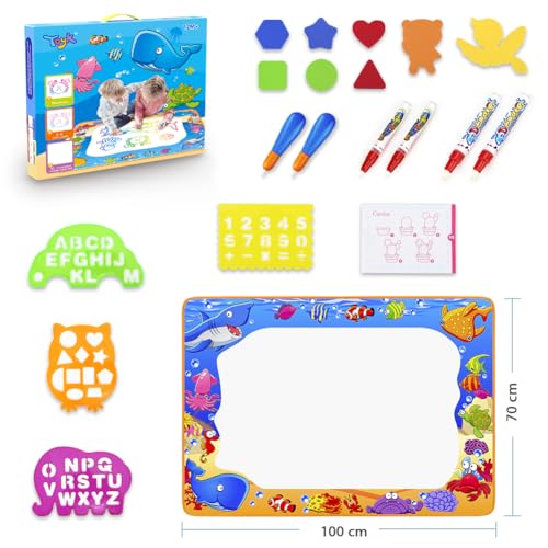 Water Doodle Mat - Kids Painting Writing Color Doodle Drawing Mat Toy Bring Magic Pens Educational Toys for Age 3 4 5 6 7 Year Old Girls Boys Age Toddler Gift
