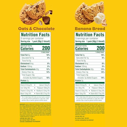 belVita Soft Baked Breakfast Bars Variety Pack, Banana Bread and Oats & Chocolate, 3 Boxes of 5 Packs (1 Biscuit Per Pack)