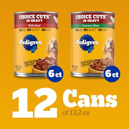 Pedigree Wet Dog Food, Choice Cuts Adult Canned Dog Food, Beef & Country Stew Multipack, 13.2 oz. Cans (12 Count, Pack of 1)