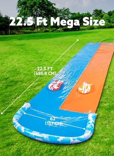 JOYIN 22.5ft Water Slides and 2 Bodyboards, Lawn Water Slide Summer Slip Waterslides Water Toy with Build in Sprinkler for Backyard Outdoor Water Fun for Kids