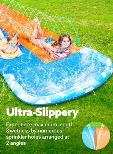 JOYIN 22.5ft Water Slides and 2 Bodyboards, Lawn Water Slide Summer Slip Waterslides Water Toy with Build in Sprinkler for Backyard Outdoor Water Fun for Kids
