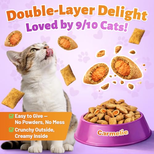 Taurine for Cats Vitamins Treats, 15 in 1 Cat Multivitamin Support Joint, Skin Coat, Digestion, Immunity & Energy, 500 Crunchy & Creamy Chews with Essential Vitamin for Cats All Ages (90-Day Supply)