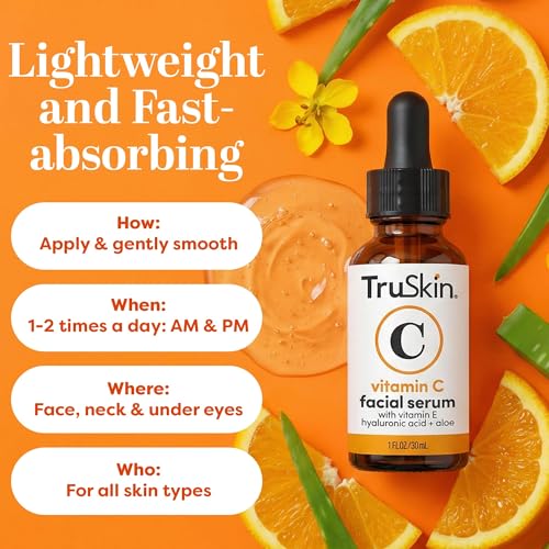 TruSkin Vitamin C Serum for Face - Anti Aging Face Serum with Hyaluronic Acid & Vitamin E - Brightening Formula for Improving Appearance of Dark Spots, Fine Lines & Wrinkles - All Skin Types, 1 fl oz