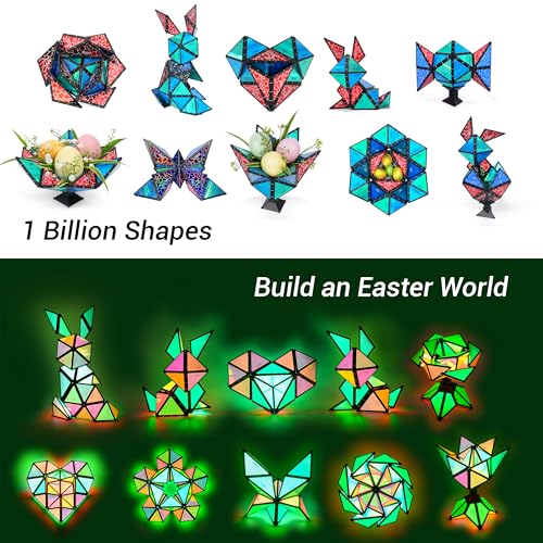 TOSY Magnet Pyramid Stone - 1 Cube Transforms into 1 Billion Shapes (Bunny, Egg Basket, Flowers, Heart), Easter Birthday Gift, 12 pcs, 243 Magnets, Holographic Design, Puzzle/STEM Toy