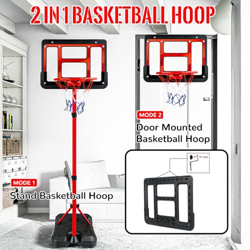 Kids Basketball Hoop with Stand, Adjustable Basketball Set, Toddler Basketball Toys for Boys Age 3 4 5 6 7 8, Indoor Outdoor Backyard Sport Game Gifts