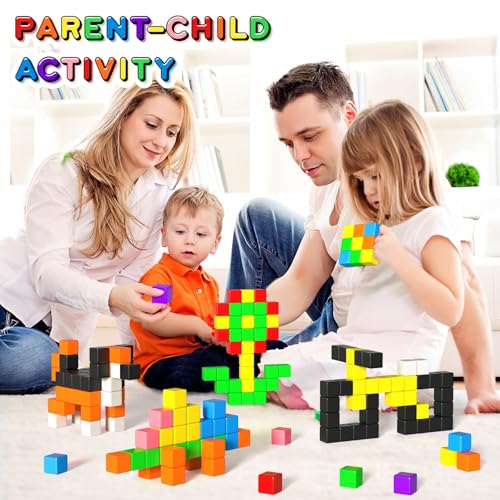 Apluses 54 PCS Magnetic Blocks, Magnetic Building Blocks for Toddlers 3+, Montessori Toys, Magnet Cubes, Preschool STEM Educational Sensory Magnet Toys for Kids Ages 3-5 Year Old Boys and Girls