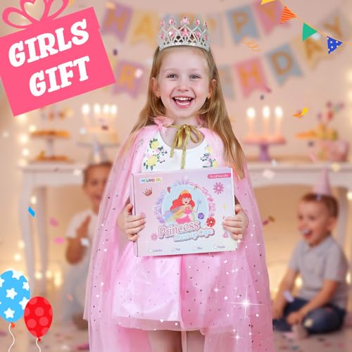 Meland Princess Dress Up for Girls 3-8, Cape with Crown & Tutu, Birthday Gift for Toddler Girls, Pretend Play Toys for Kids